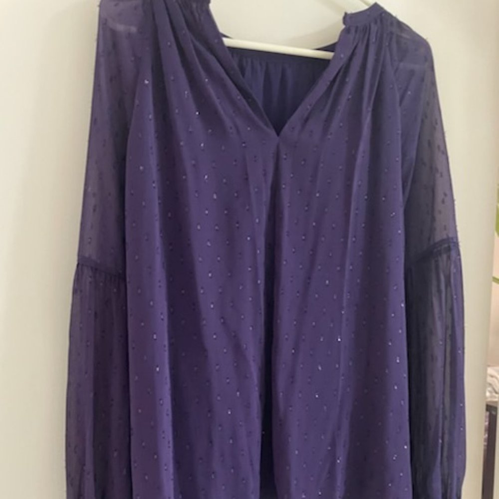 LADIES PURPLE BLOUSE WITH SEE THROUGH SLEEVES AND JEWELS